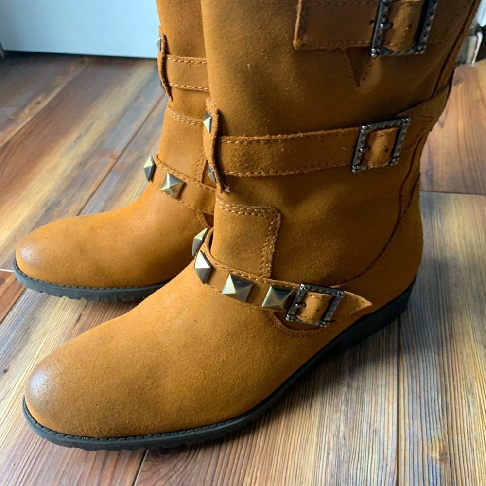 Libby Edelman Mid Calf Round Toe Neutral Tan Leat… - image 2